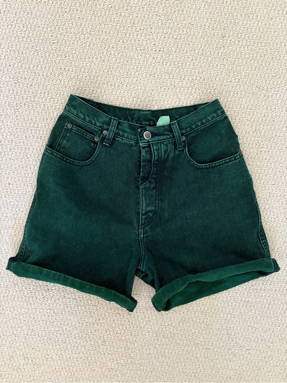 High-Waist Dark Green Denim Shorts